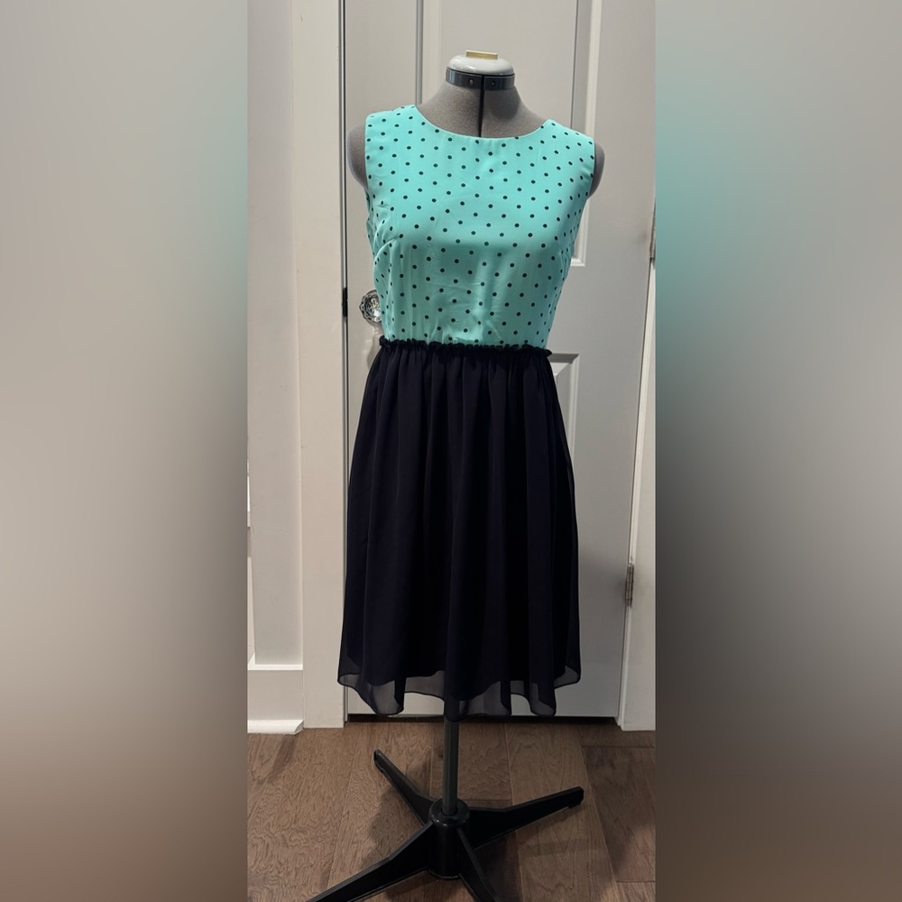 Mint Green and Navy Black Polka Dot Dress.